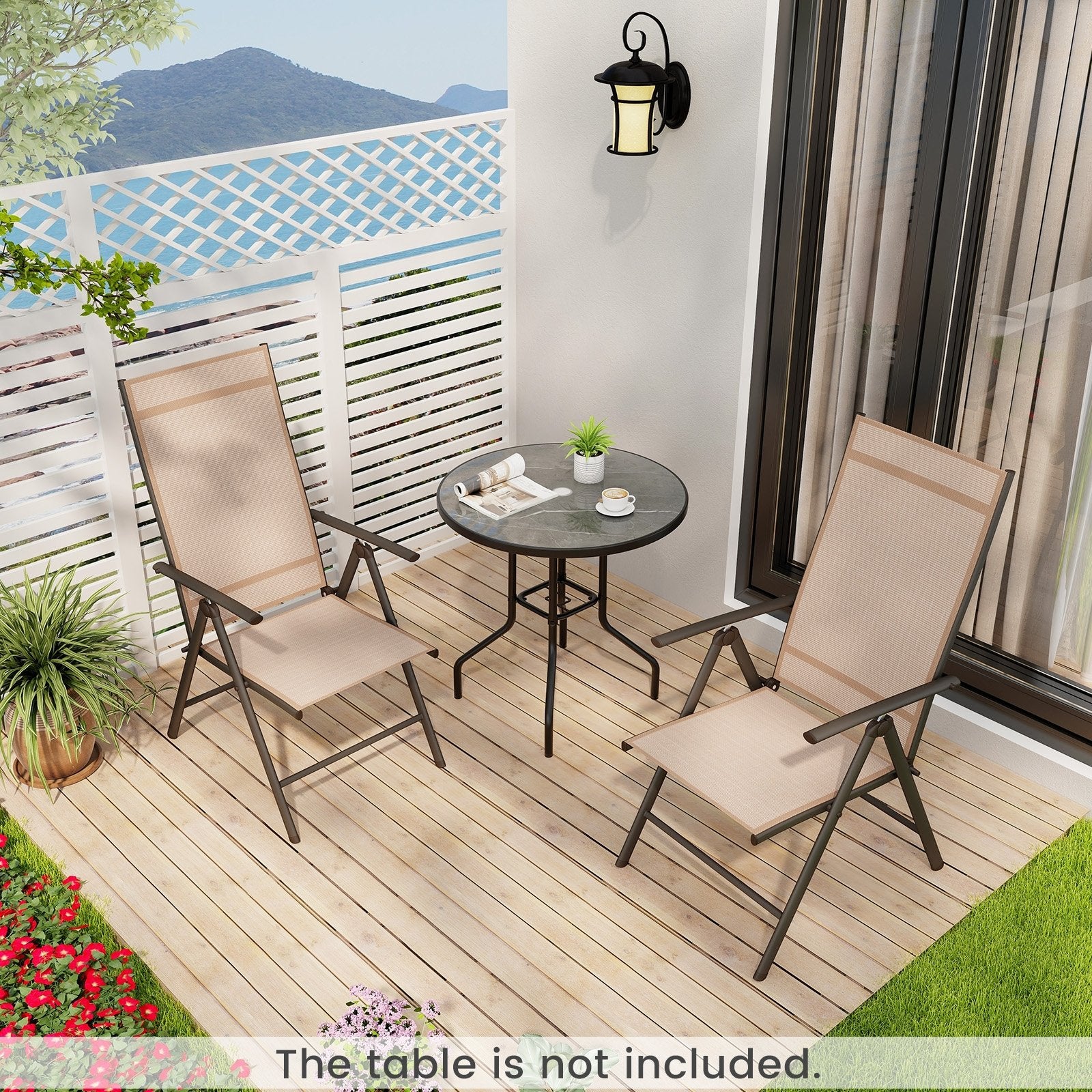 Patio Folding Dining Chairs Set of 2 with 7-Level Adjustable High Backrest, Coffee Beach & Lawn Chairs   at Gallery Canada