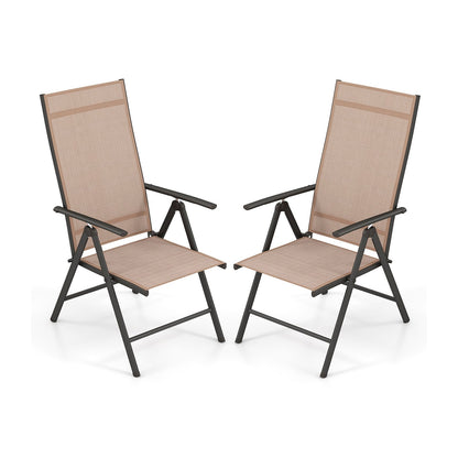 Patio Folding Dining Chairs Set of 2 with 7-Level Adjustable High Backrest, Coffee Beach & Lawn Chairs Coffee  at Gallery Canada