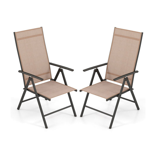 Patio Folding Dining Chairs Set of 2 with 7-Level Adjustable High Backrest, Coffee Beach & Lawn Chairs Coffee  at Gallery Canada