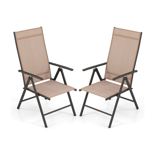 Patio Folding Dining Chairs Set of 2 with 7-Level Adjustable High Backrest, Coffee