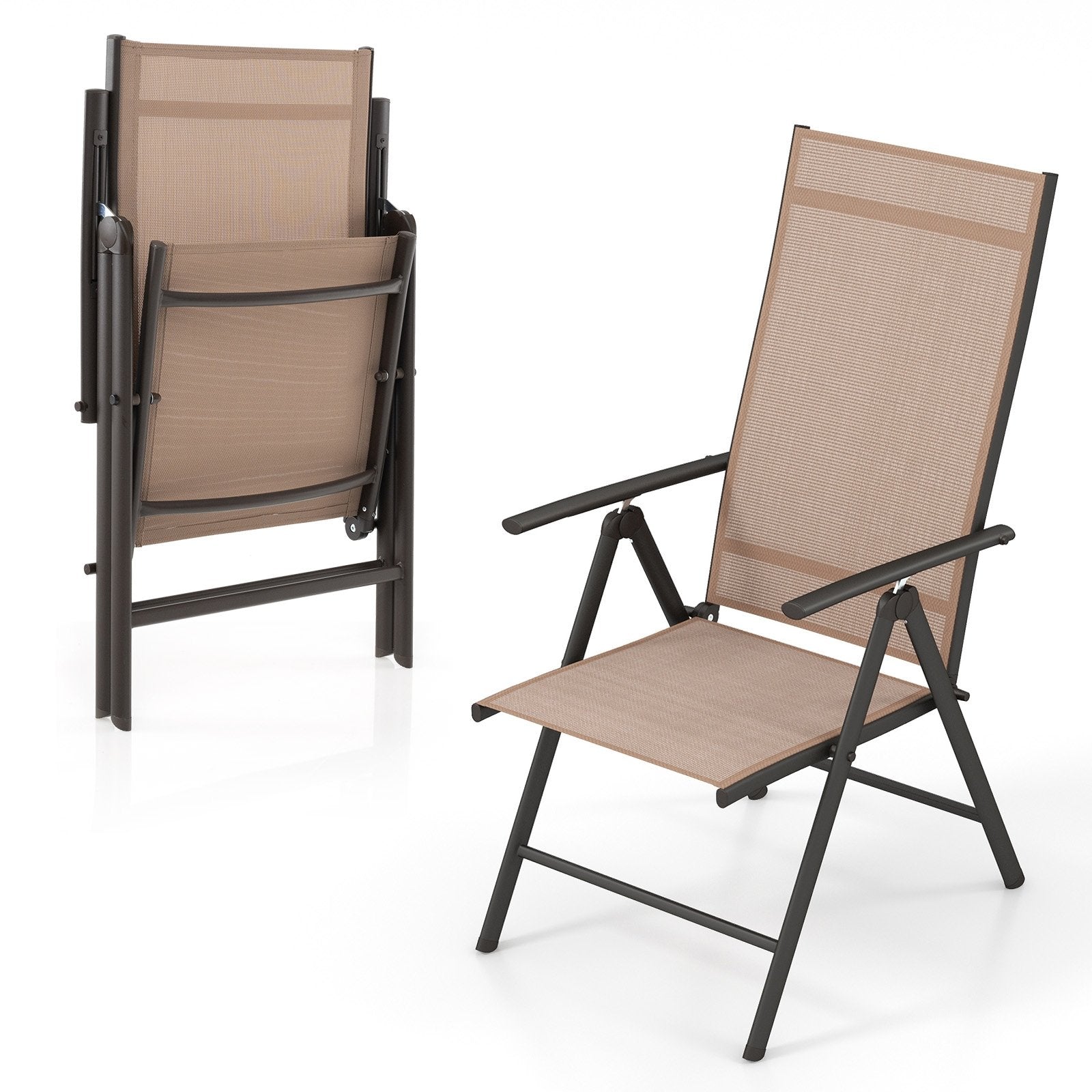 Patio Folding Dining Chairs Set of 2 with 7-Level Adjustable High Backrest, Coffee Beach & Lawn Chairs   at Gallery Canada