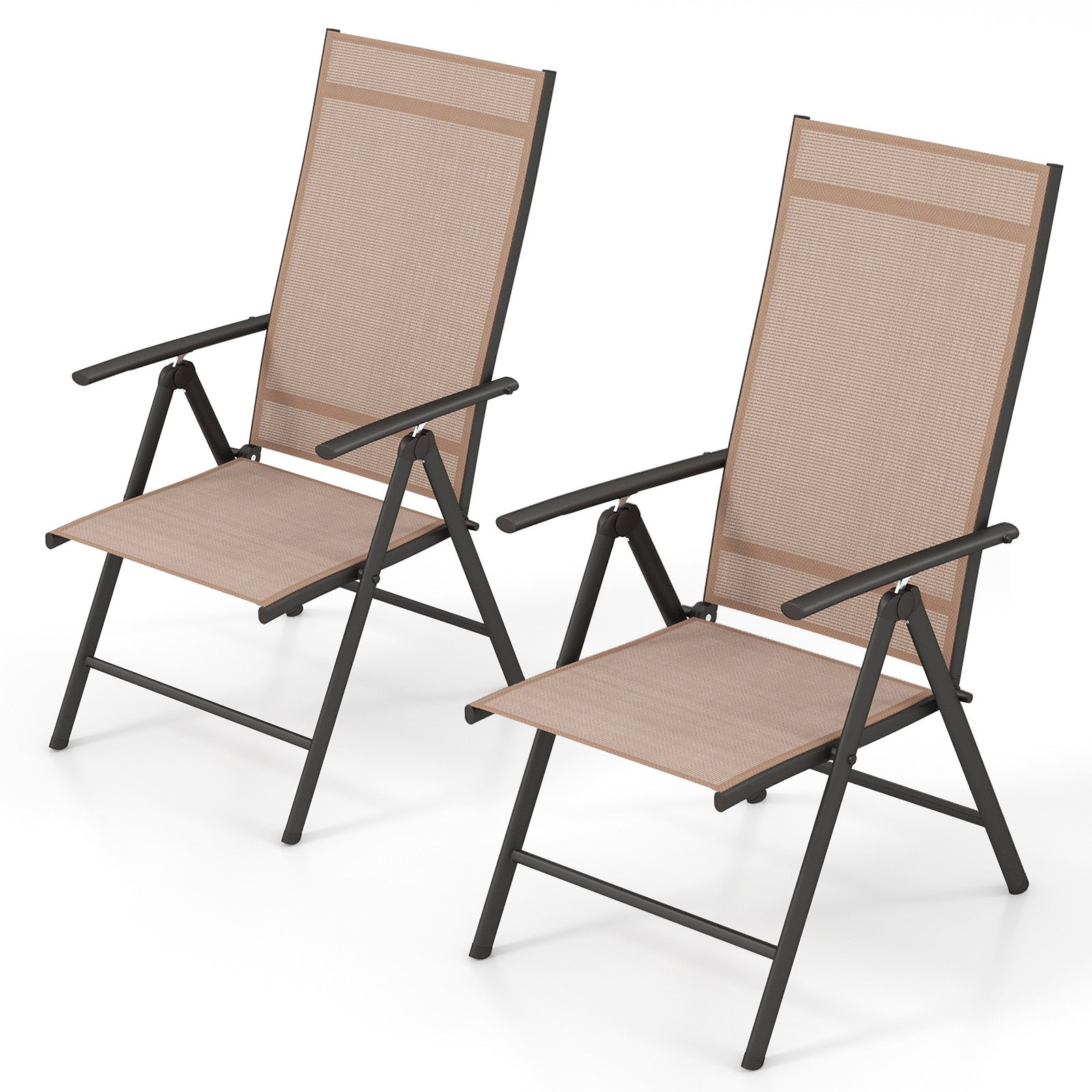 Patio Folding Dining Chairs Set of 2 with 7-Level Adjustable High Backrest, Coffee Beach & Lawn Chairs   at Gallery Canada