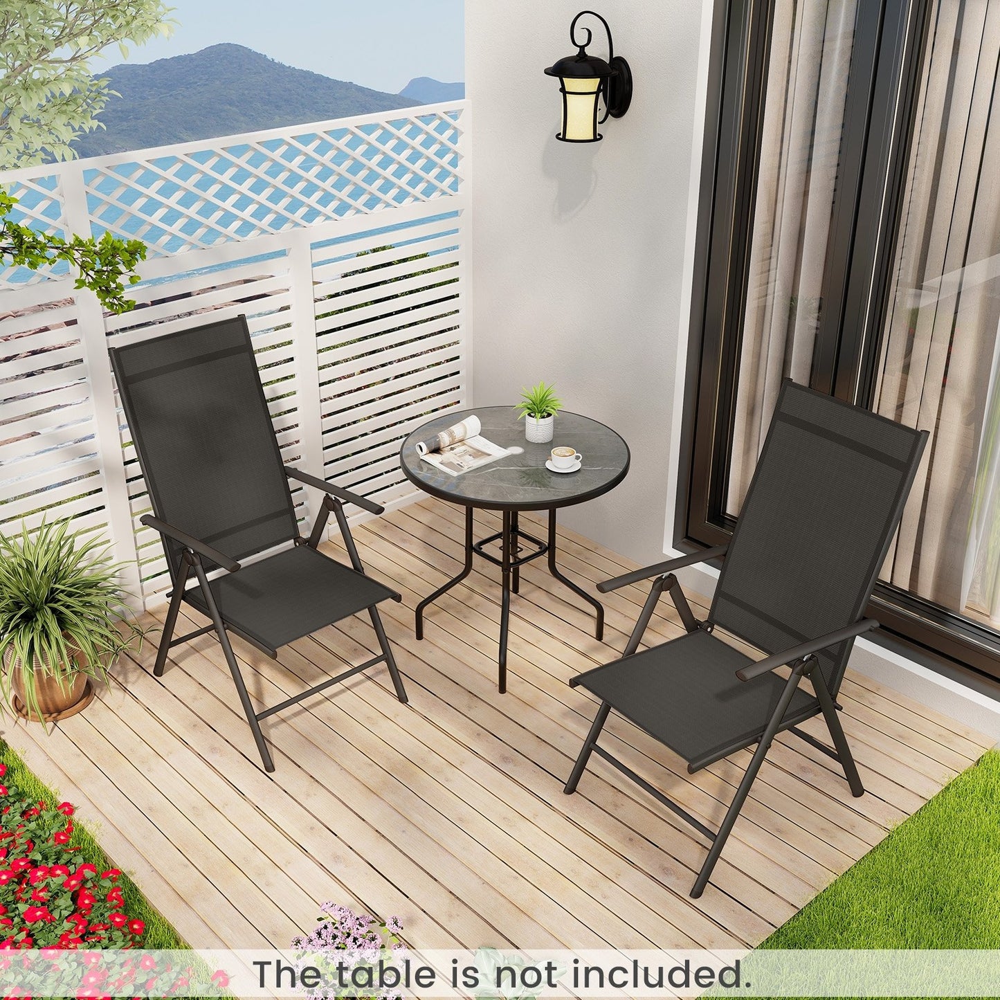 Patio Folding Dining Chairs Set of 2 with 7-Level Adjustable High Backrest, Black Beach & Lawn Chairs   at Gallery Canada