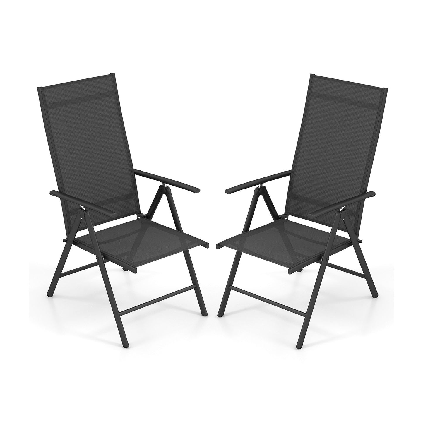 Patio Folding Dining Chairs Set of 2 with 7-Level Adjustable High Backrest, Black Beach & Lawn Chairs Black  at Gallery Canada