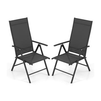 Patio Folding Dining Chairs Set of 2 with 7-Level Adjustable High Backrest, Black Beach & Lawn Chairs Black  at Gallery Canada