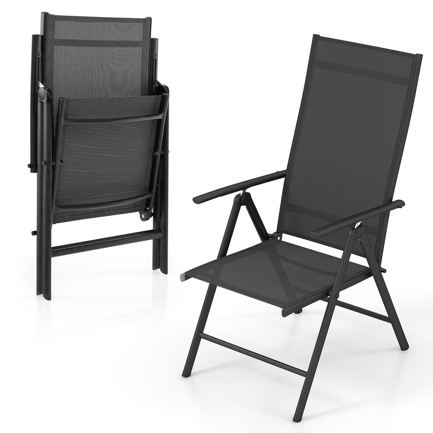 Patio Folding Dining Chairs Set of 2 with 7-Level Adjustable High Backrest, Black Beach & Lawn Chairs   at Gallery Canada