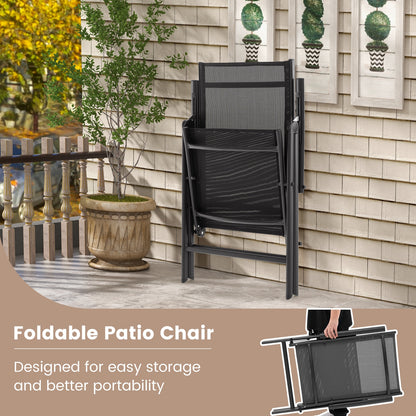 Patio Folding Dining Chairs Set of 2 with 7-Level Adjustable High Backrest, Black Beach & Lawn Chairs   at Gallery Canada