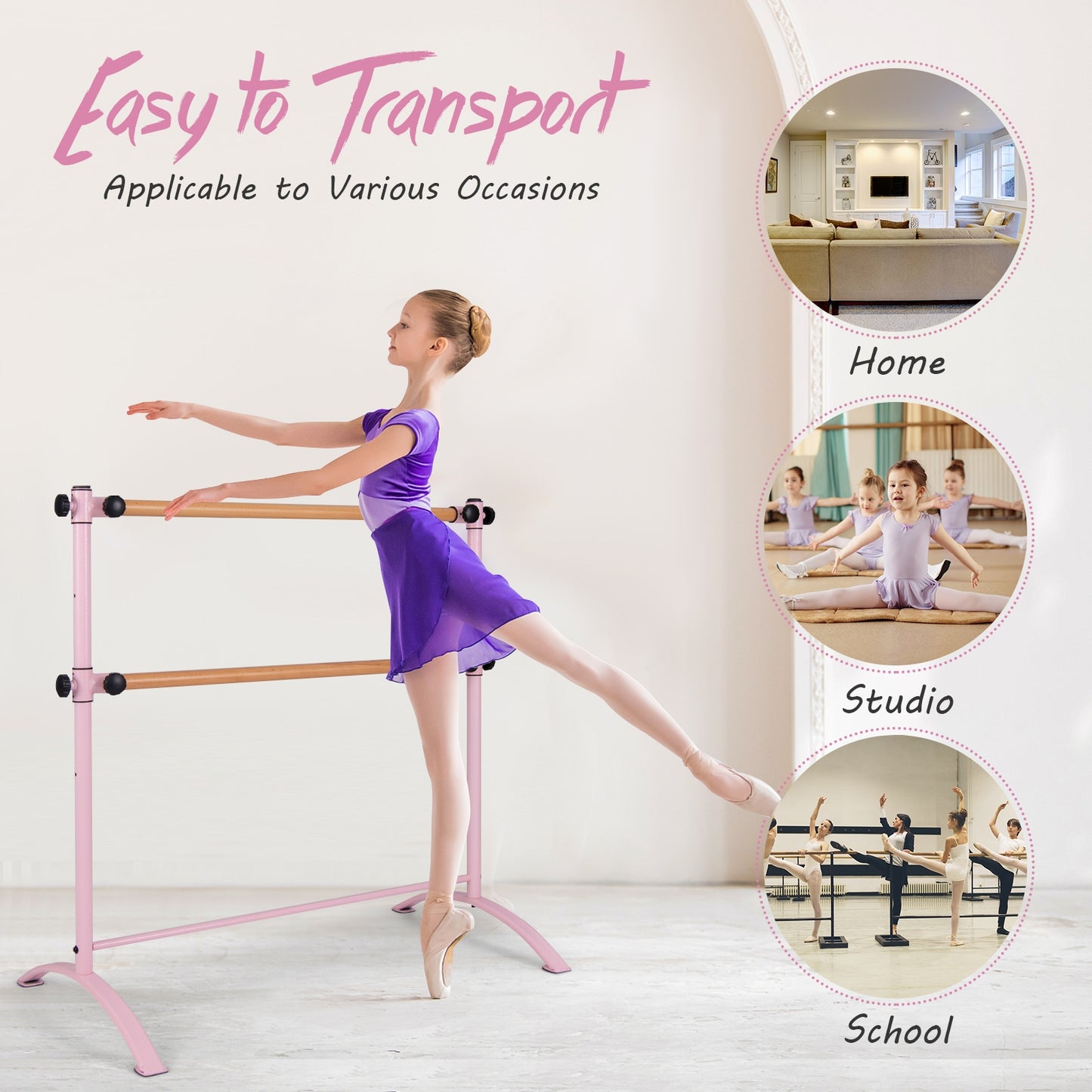 4 Foot Portable  Freestanding Double Ballet Barre, Pink Toy Sports   at Gallery Canada