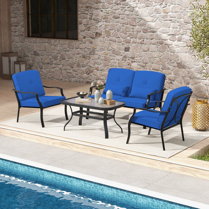 4 Pieces Outdoor Conversation Set with Seat Back Cushions and Waist Pillows, Navy Patio Conversation Sets   at Gallery Canada