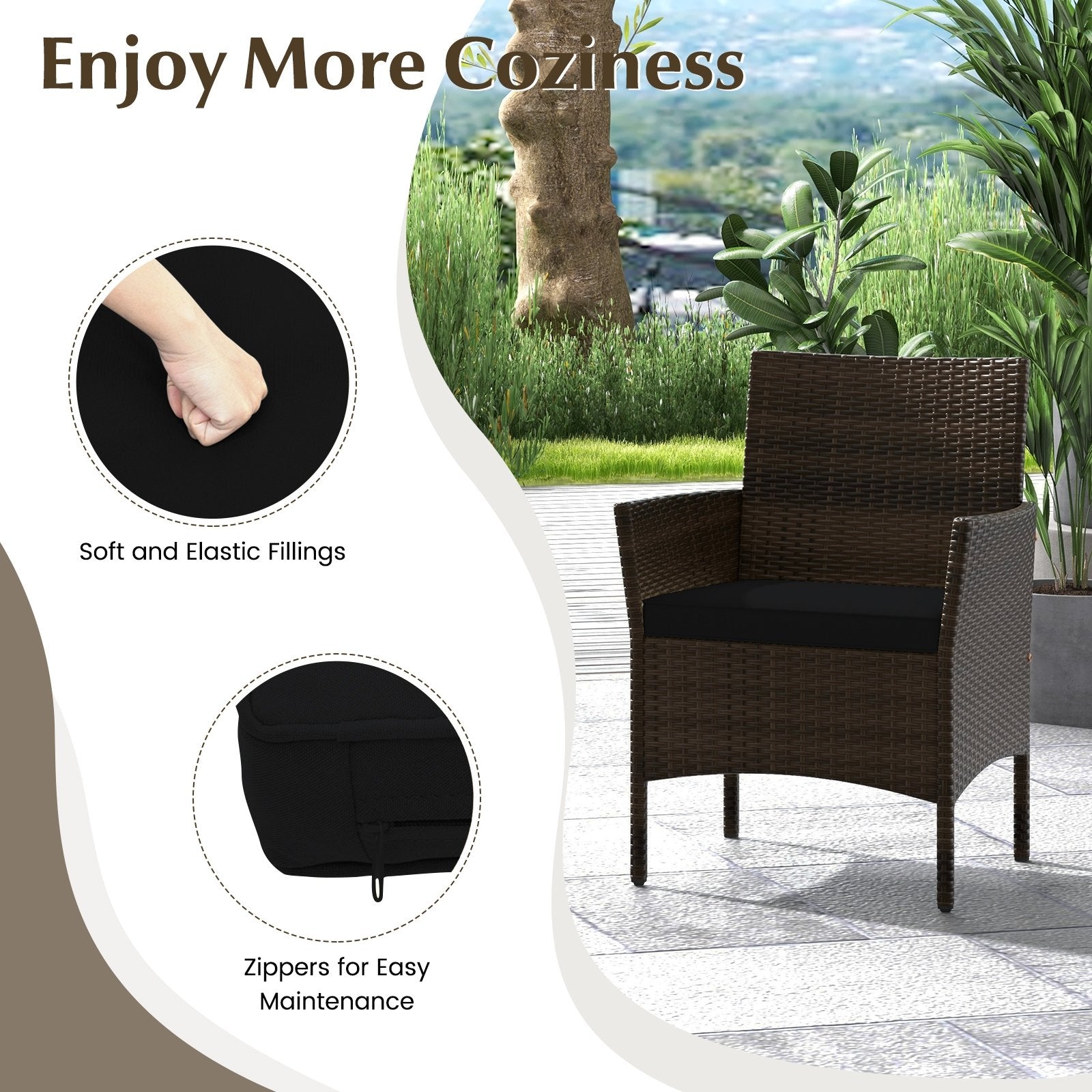 4 Piece Patio Rattan Conversation Set with Cozy Seat Cushions, Black Patio Conversation Sets   at Gallery Canada