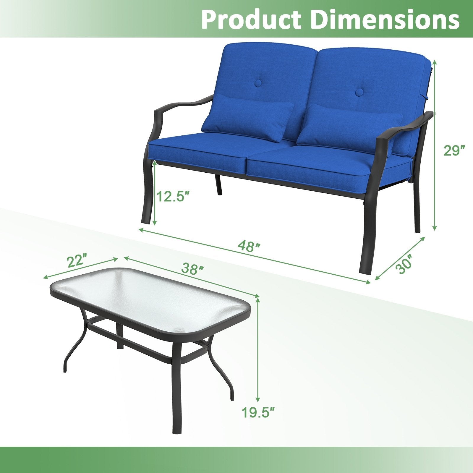 Outdoor Loveseat Chair Set with Coffee Table and Seat Back Cushions, Navy Patio Conversation Sets   at Gallery Canada