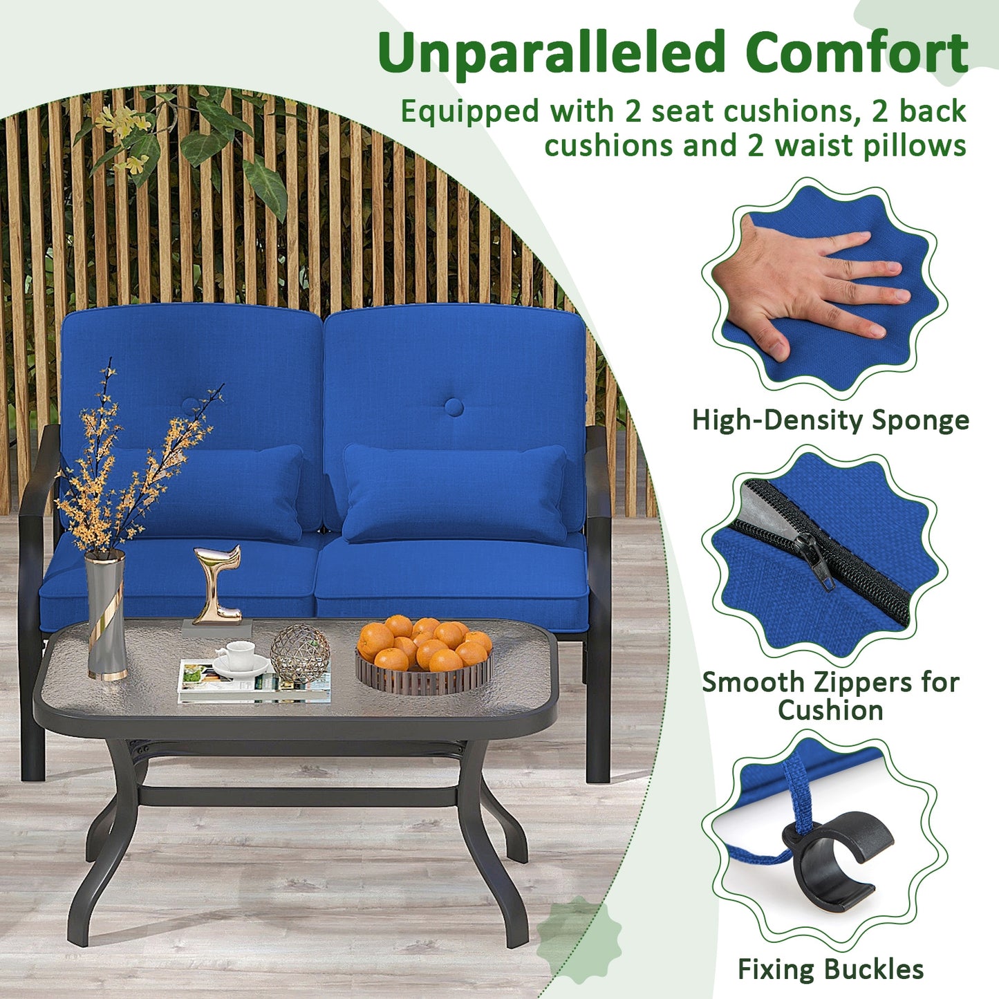 Outdoor Loveseat Chair Set with Coffee Table and Seat Back Cushions, Navy Patio Conversation Sets   at Gallery Canada