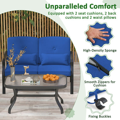 Outdoor Loveseat Chair Set with Coffee Table and Seat Back Cushions, Navy Patio Conversation Sets   at Gallery Canada