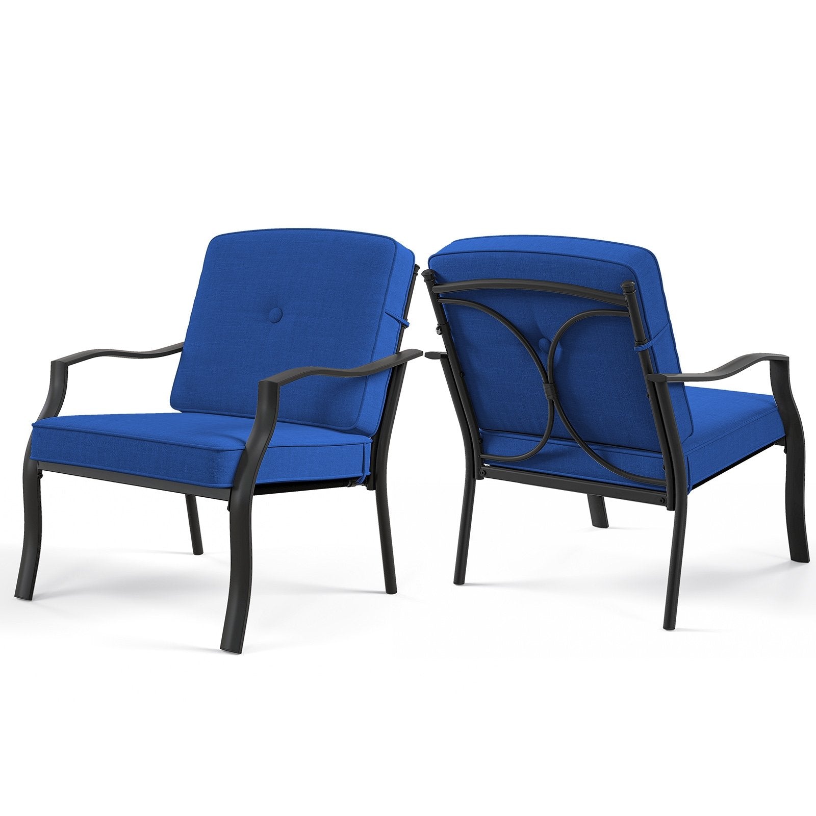 2 Pieces Patio Metal Chairs with Seat and Back Cushions for Yard, Navy Patio Dining Chairs Navy  at Gallery Canada