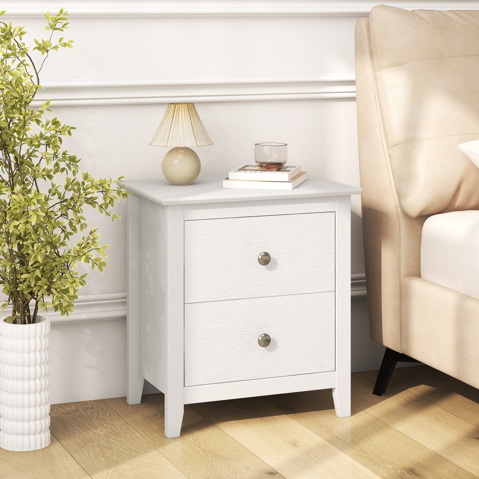 Modern Nightstand with 2 Drawers for Small Spaces, White Nightstands   at Gallery Canada