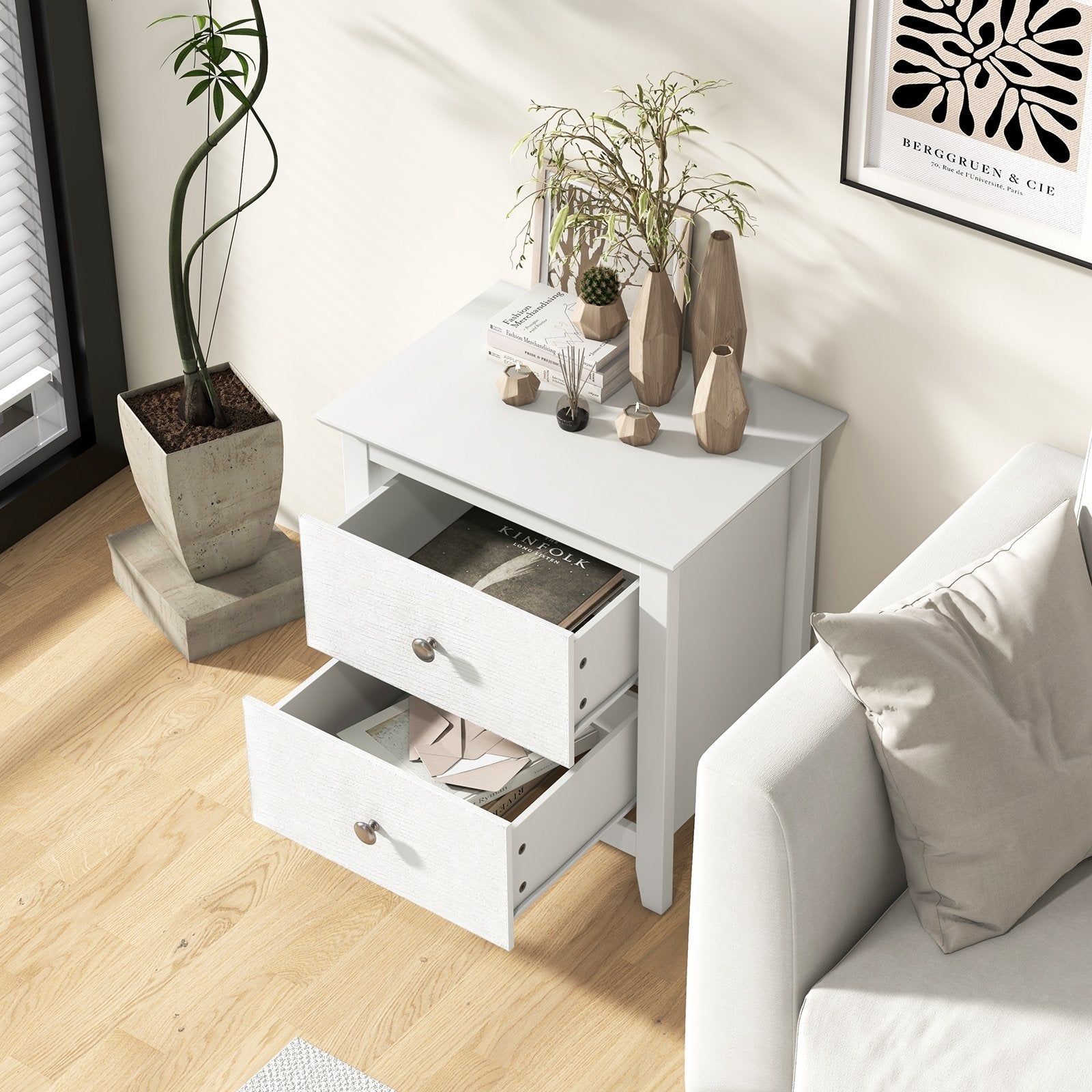 Modern Nightstand with 2 Drawers for Small Spaces, White Nightstands   at Gallery Canada