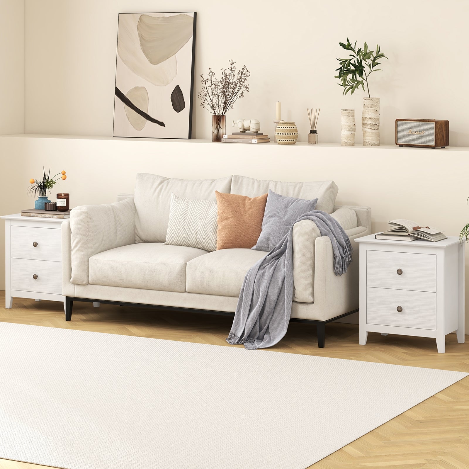 Modern Nightstand with 2 Drawers for Small Spaces, White Nightstands   at Gallery Canada