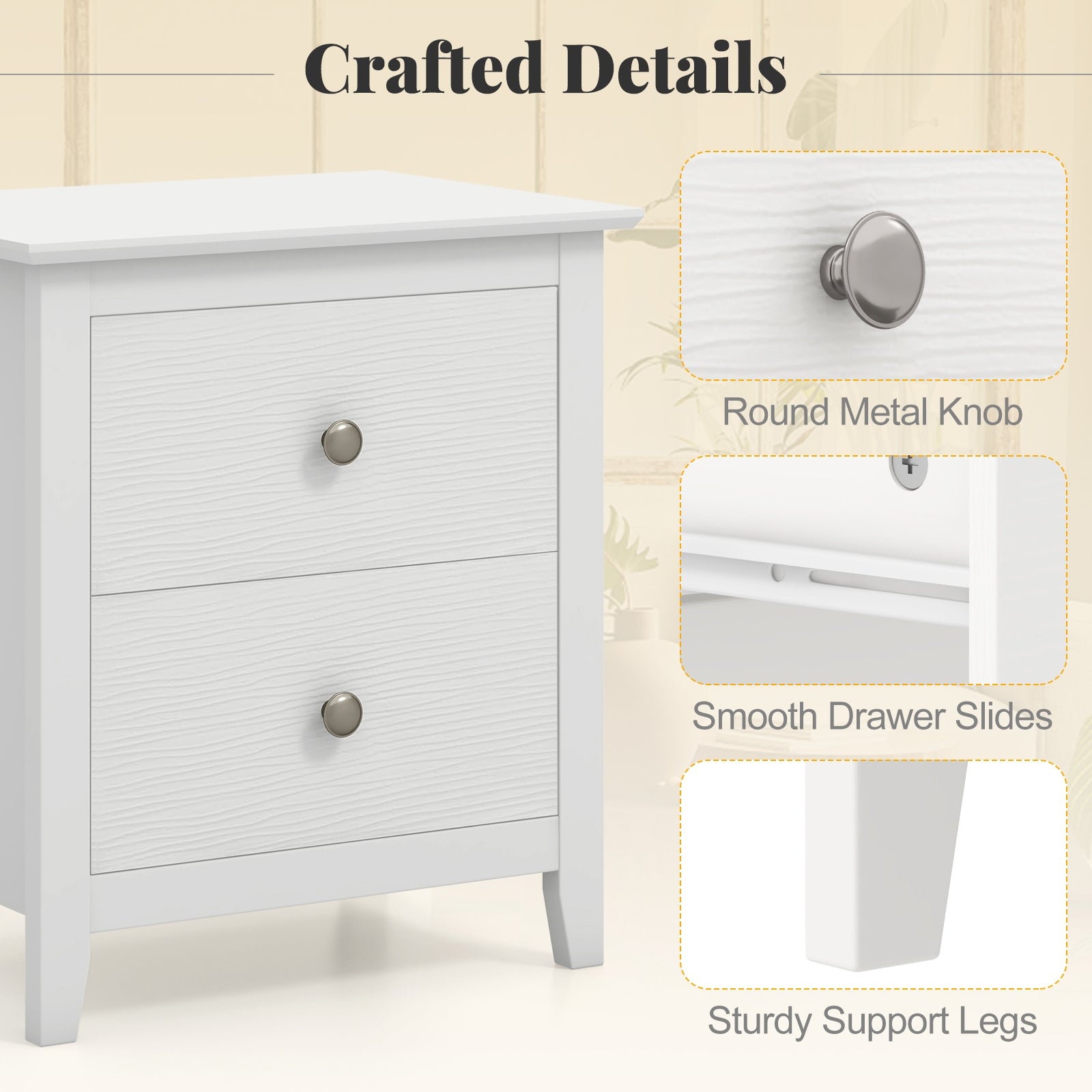 Modern Nightstand with 2 Drawers for Small Spaces, White Nightstands   at Gallery Canada