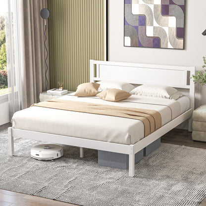 Twin/Full/Queen Size Wood Bed Frame with Headboard and Wooden Slats Support-Queen, White Simple Bed Frame   at Gallery Canada