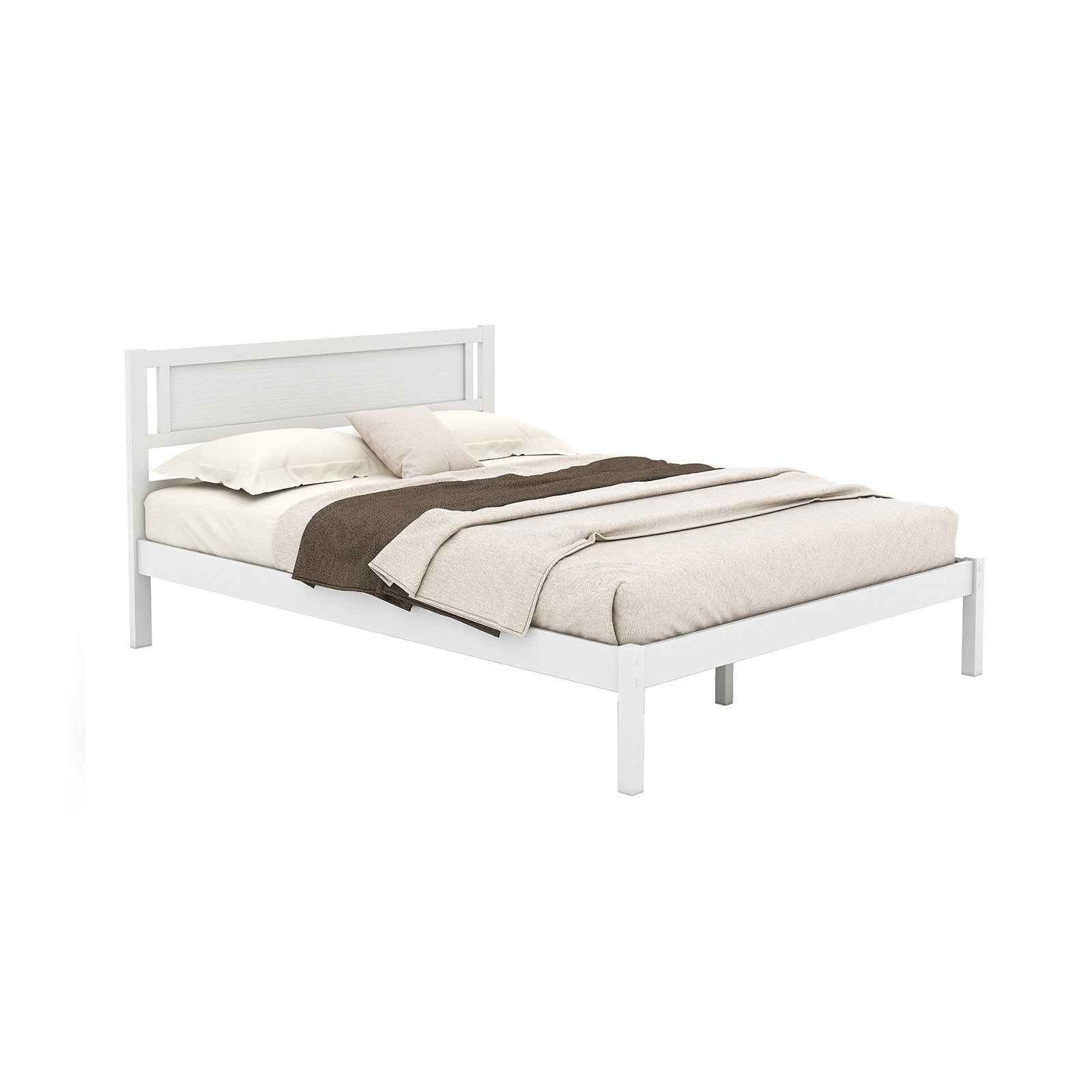 Twin/Full/Queen Size Wood Bed Frame with Headboard and Wooden Slats Support-Full, White Simple Bed Frame White  at Gallery Canada