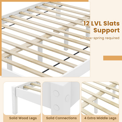 Twin/Full/Queen Size Wood Bed Frame with Headboard and Wooden Slats Support-Full, White Simple Bed Frame   at Gallery Canada