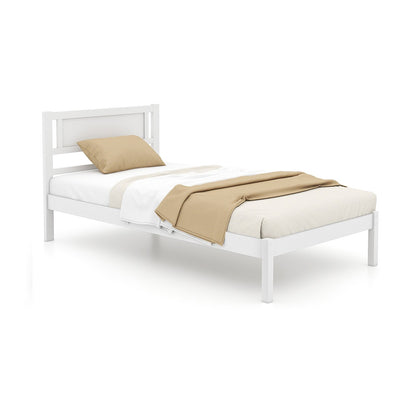 Twin/Full/Queen Size Wood Bed Frame with Headboard and Wooden Slats Support-Twin, White Simple Bed Frame White  at Gallery Canada