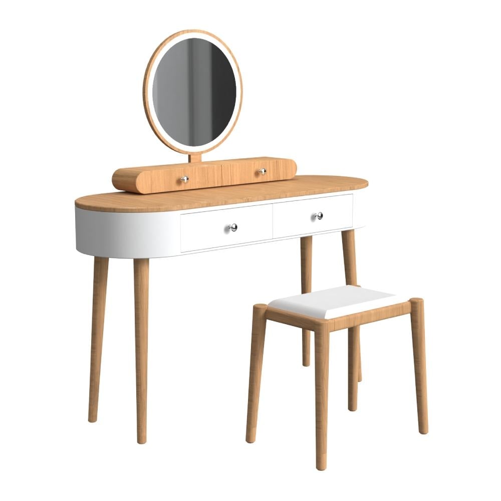 Makeup Vanity Table Set with LED Mirror and 3 Spacious Drawers-White-Natural Wood, White-Natural Wood Makeup Vanities   at Gallery Canada