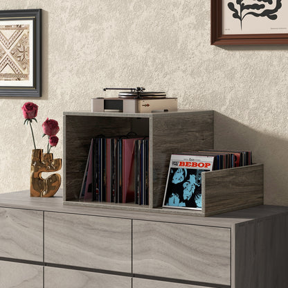 Mid-century Record Player Stand with Power Outlet and Vinyl Divider, Gray End & Side Tables   at Gallery Canada