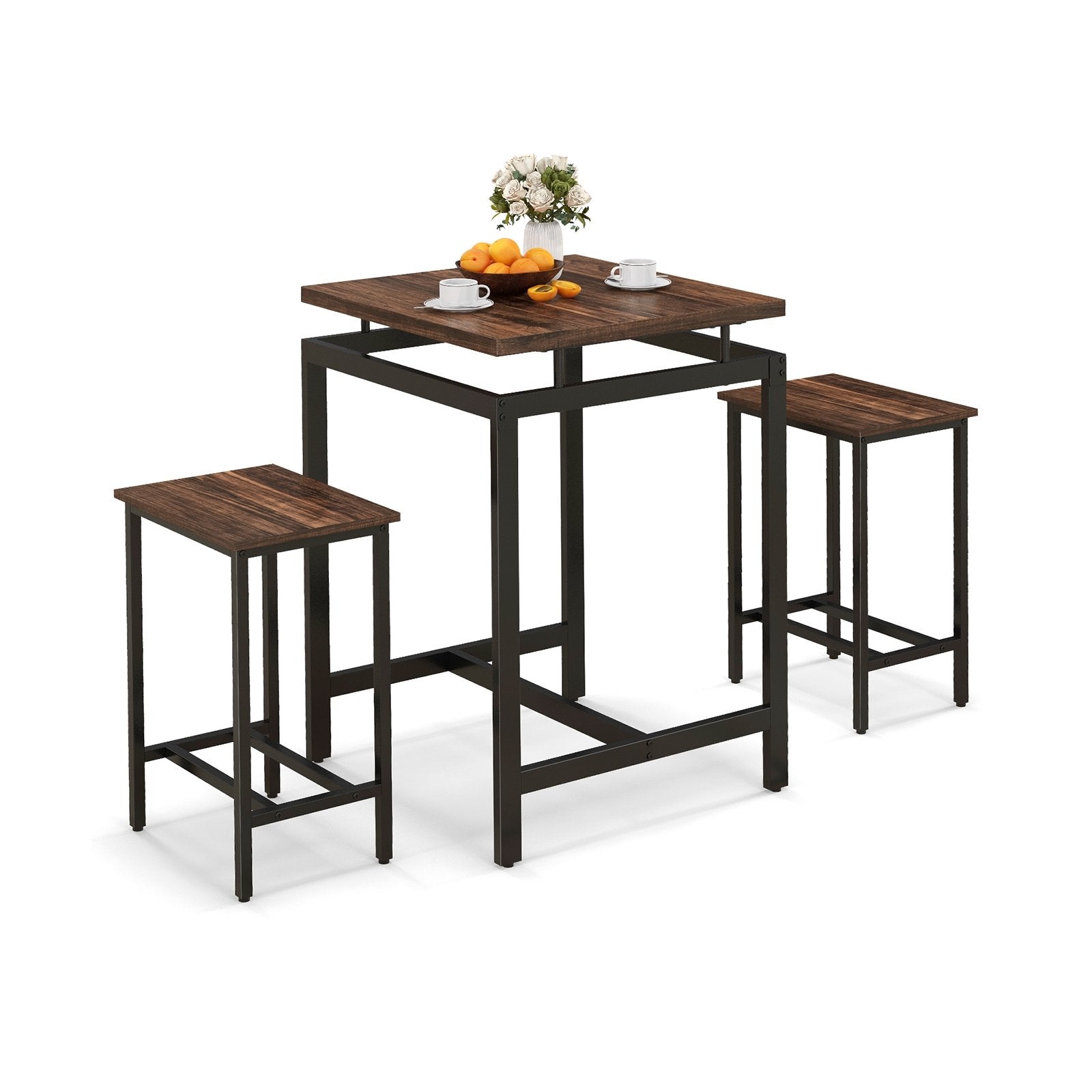 3 Pieces Pub Dining Table Set with Floating Tabletop and Footrest, Rustic Brown Dining Room Sets Rustic Brown at Gallery Canada