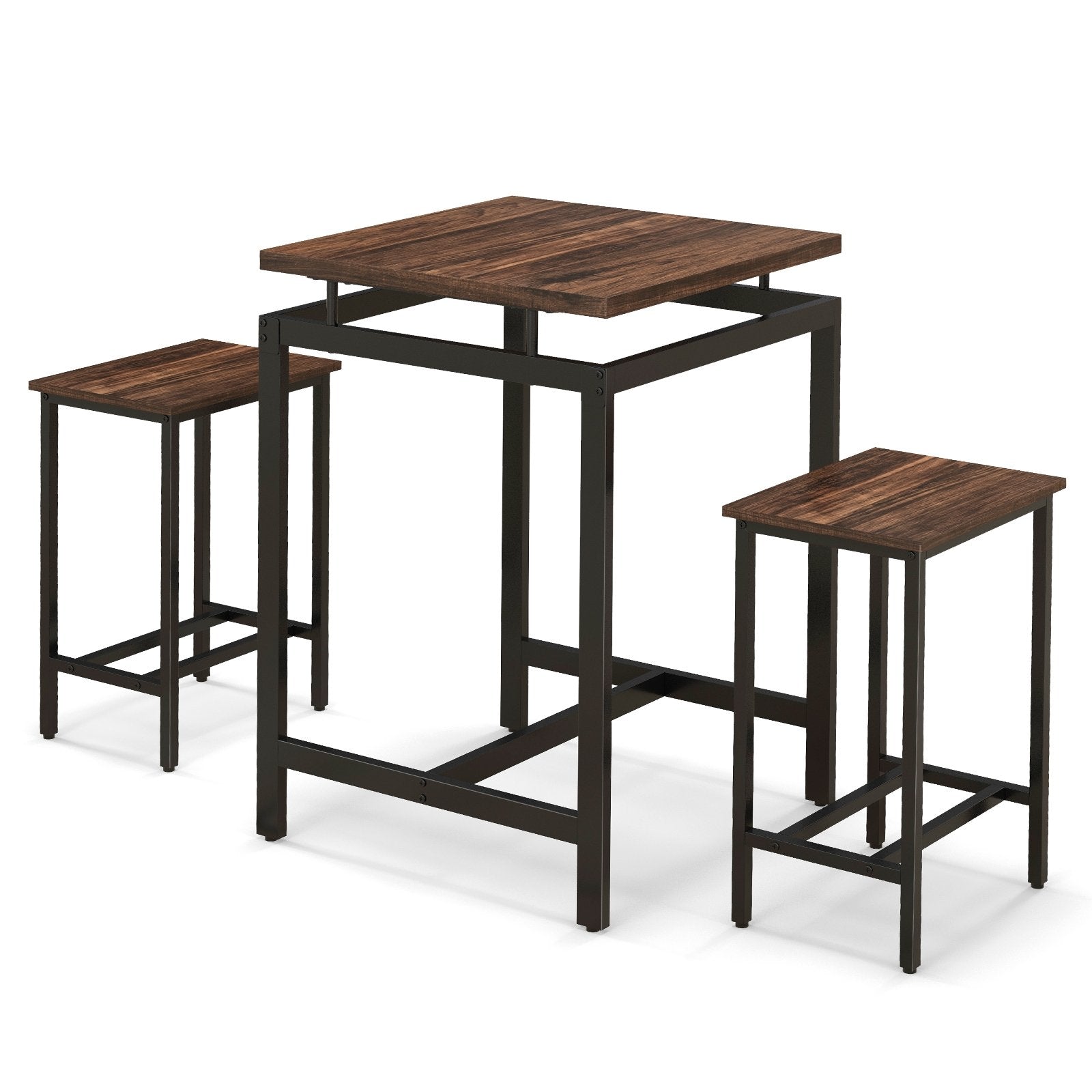 3 Pieces Pub Dining Table Set with Floating Tabletop and Footrest, Rustic Brown Dining Room Sets   at Gallery Canada