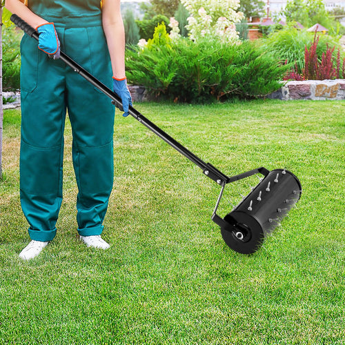 18/21 Inch Manual Lawn Aerator with Detachable Handle-18 inches, Black