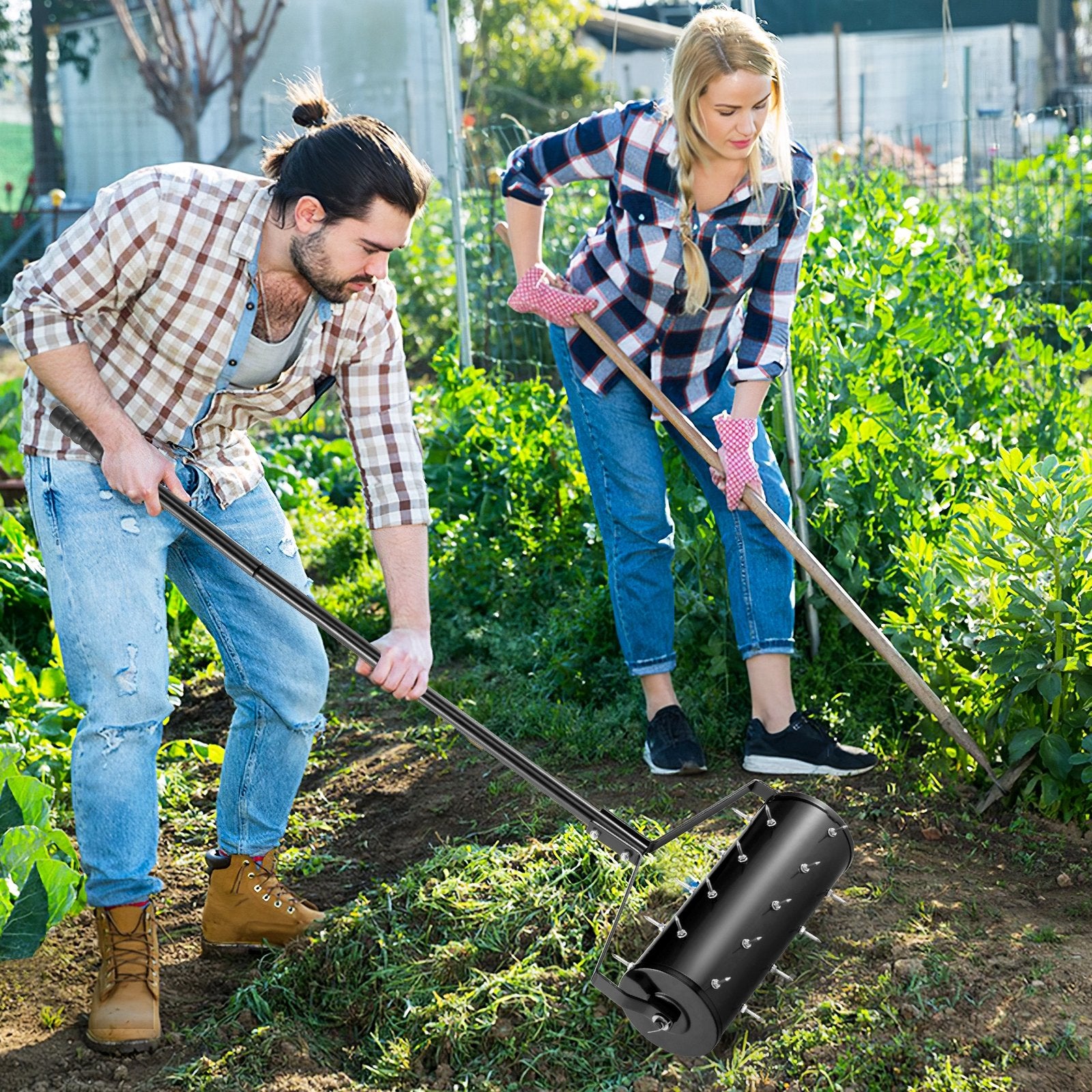 18/21 Inch Manual Lawn Aerator with Detachable Handle-18 inches, Black Lawn Care Tools   at Gallery Canada