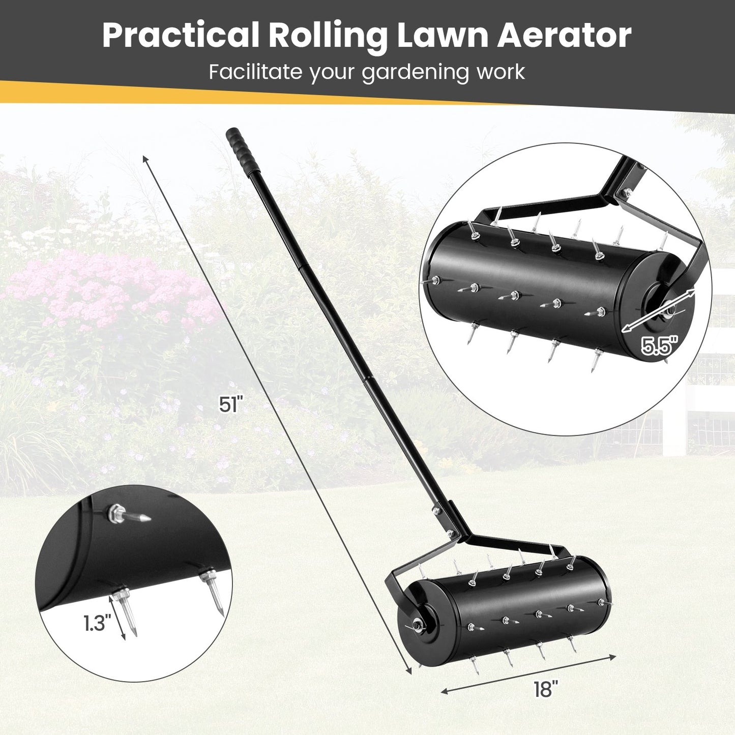 18/21 Inch Manual Lawn Aerator with Detachable Handle-18 inches, Black Lawn Care Tools   at Gallery Canada