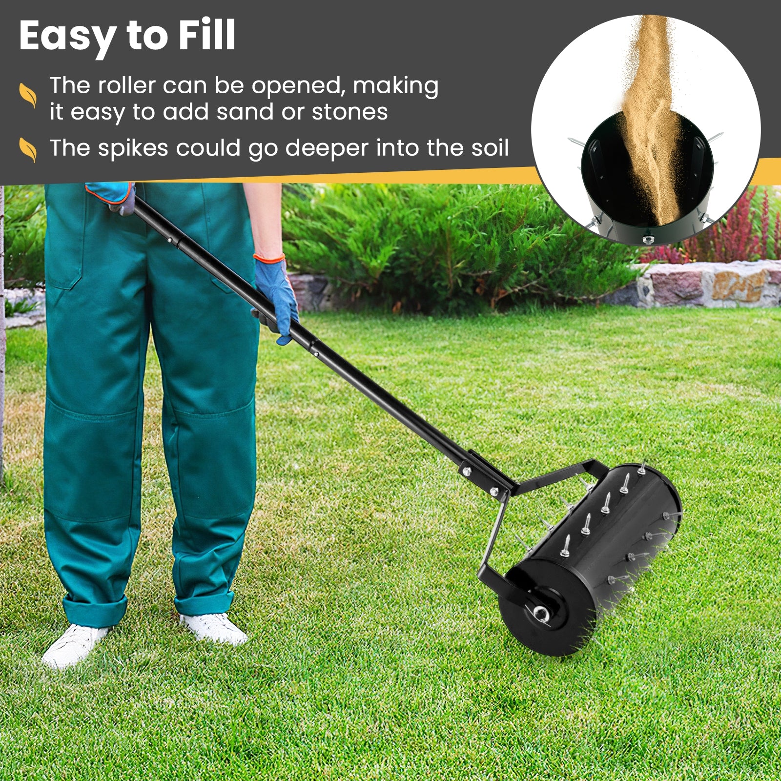 18/21 Inch Manual Lawn Aerator with Detachable Handle-18 inches, Black Lawn Care Tools   at Gallery Canada