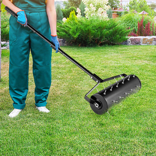 18/21 Inch Manual Lawn Aerator with Detachable Handle-21 inches, Black