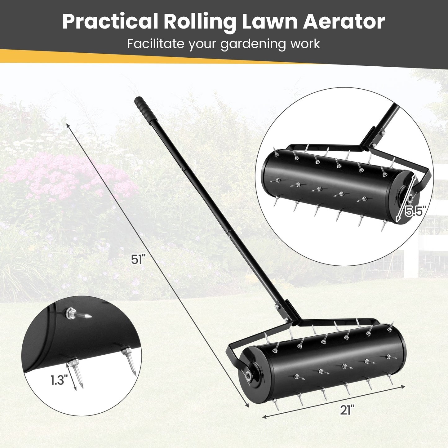 18/21 Inch Manual Lawn Aerator with Detachable Handle-21 inches, Black Lawn Care Tools   at Gallery Canada