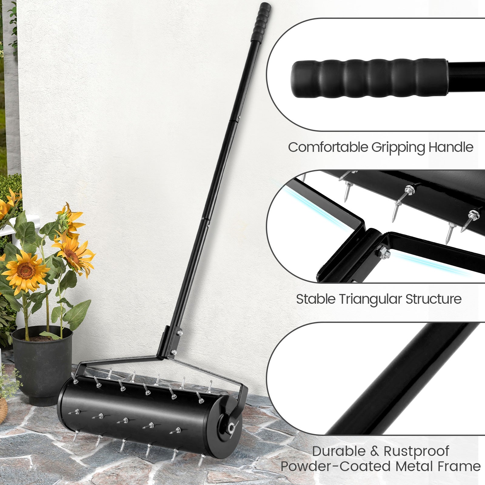 18/21 Inch Manual Lawn Aerator with Detachable Handle-21 inches, Black Lawn Care Tools   at Gallery Canada