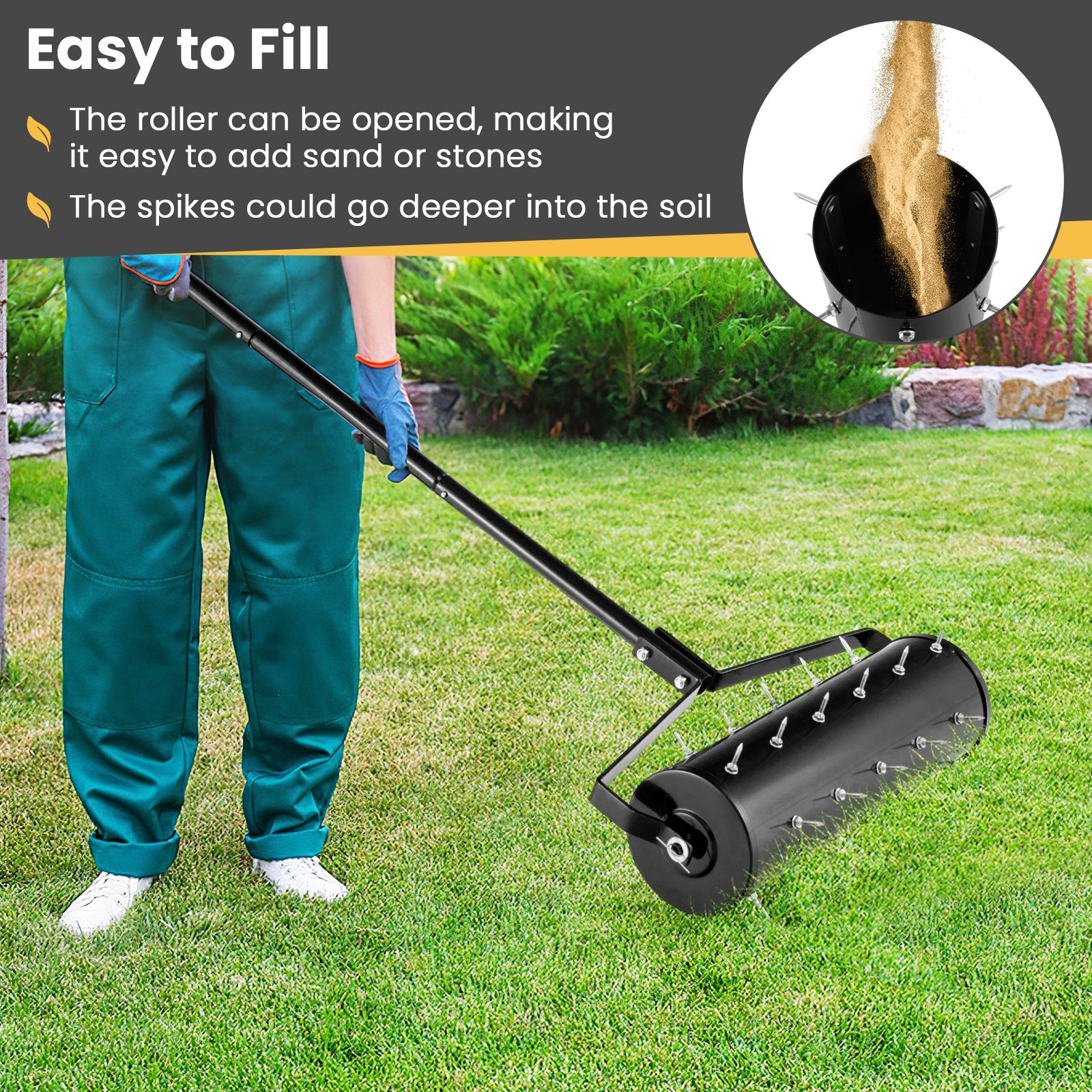 18/21 Inch Manual Lawn Aerator with Detachable Handle-21 inches, Black Lawn Care Tools   at Gallery Canada