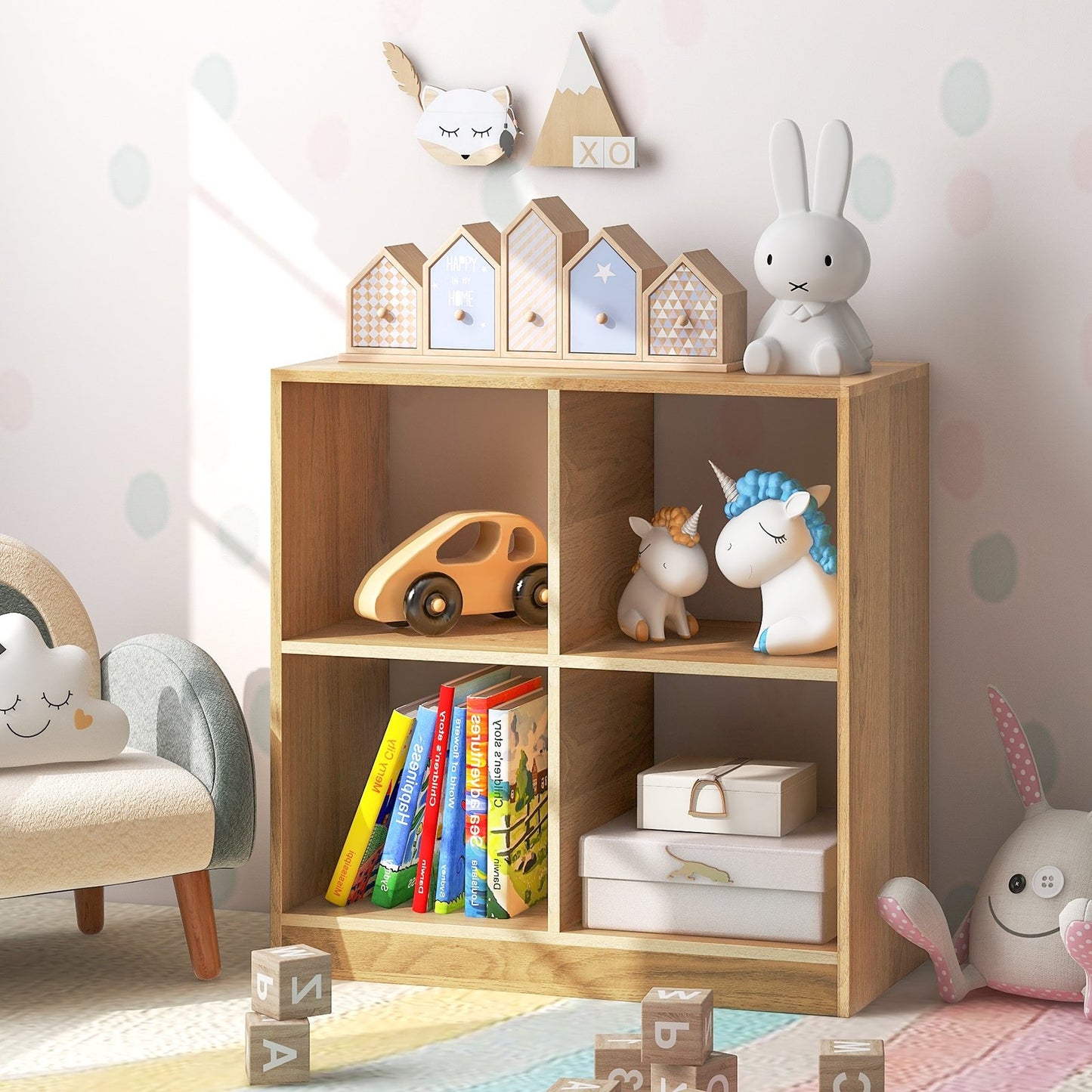 4-Cube Kids Bookcase with Open Shelves, Natural Bookcases   at Gallery Canada