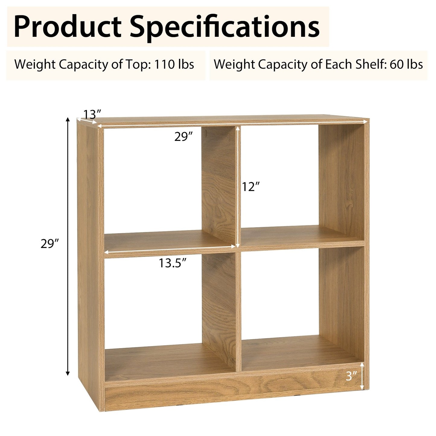 4-Cube Kids Bookcase with Open Shelves, Natural Bookcases   at Gallery Canada