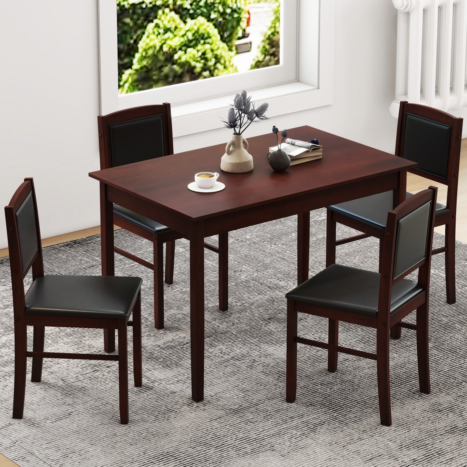 5-Piece Dining Set for 4 with Rubber Wood Legs for Small Dining Room, Brown Dining Room Sets at Gallery Canada
