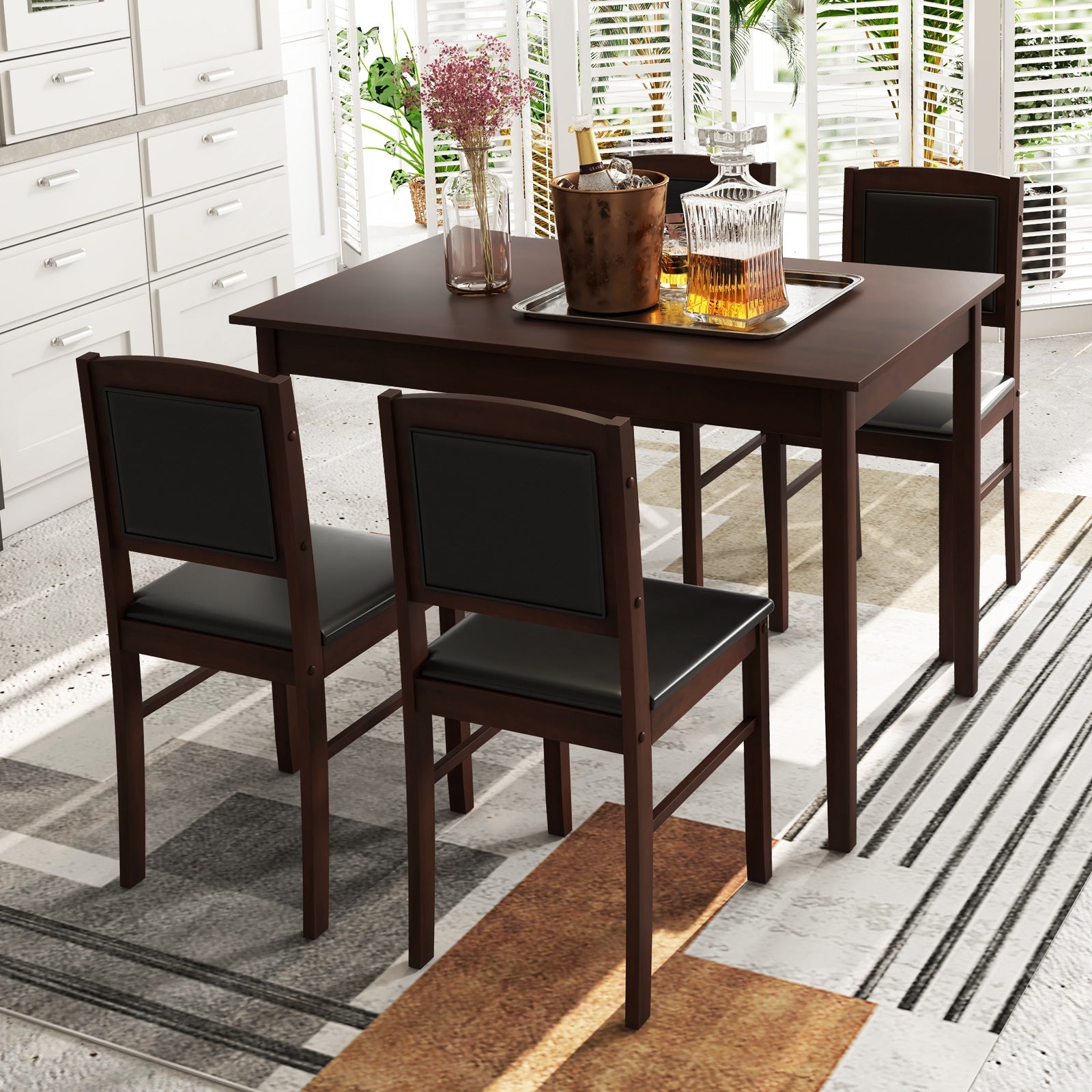 5-Piece Dining Set for 4 with Rubber Wood Legs for Small Dining Room, Brown Dining Room Sets at Gallery Canada