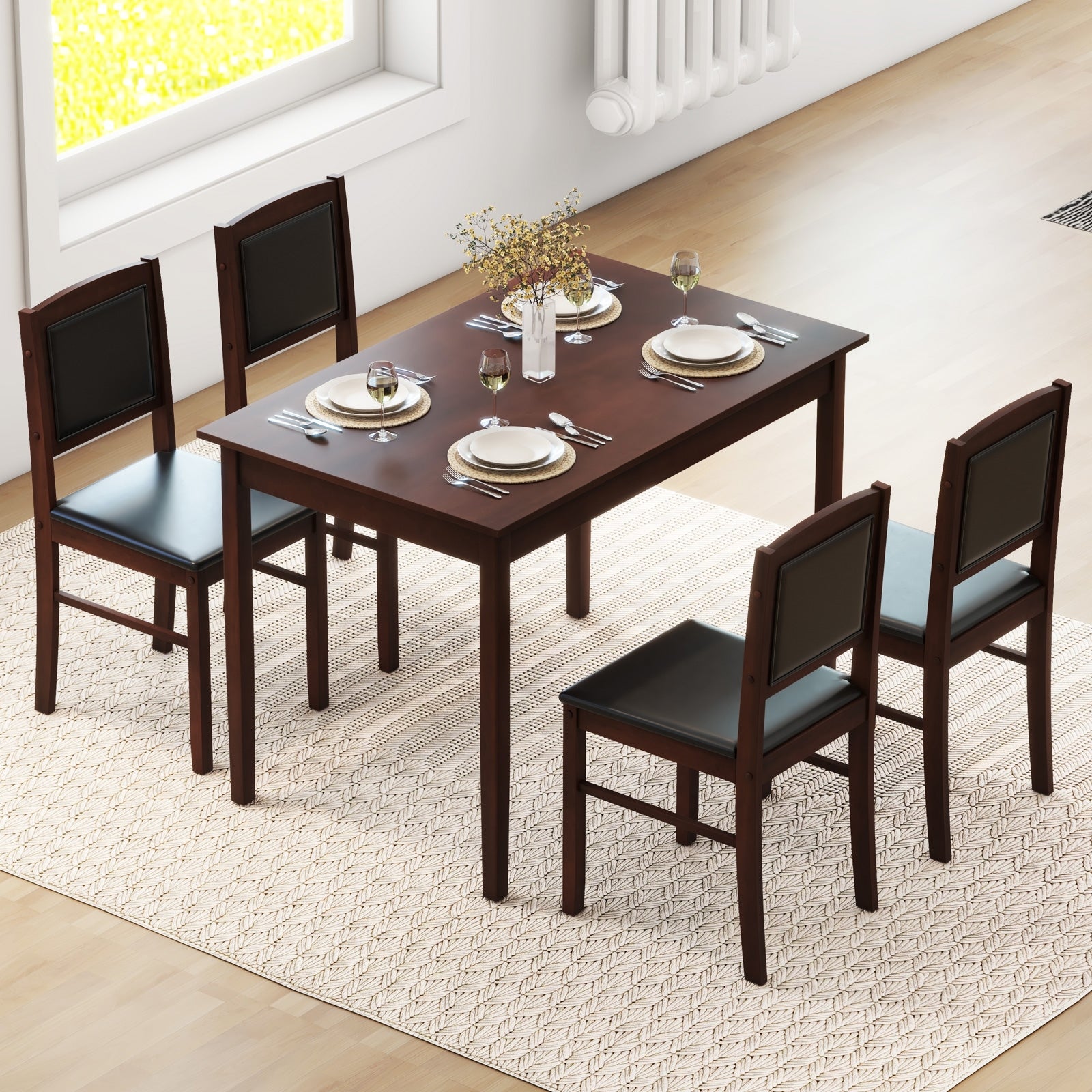 5-Piece Dining Set for 4 with Rubber Wood Legs for Small Dining Room, Brown Dining Room Sets at Gallery Canada