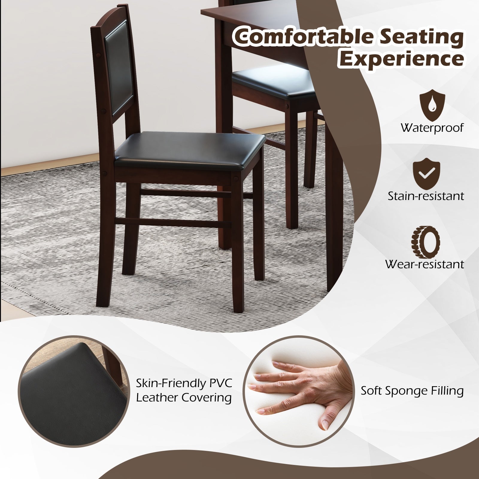 5-Piece Dining Set for 4 with Rubber Wood Legs for Small Dining Room, Brown Dining Room Sets at Gallery Canada