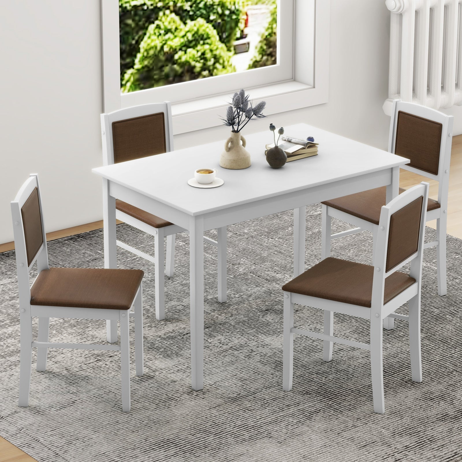 5-Piece Dining Set for 4 with Rubber Wood Legs for Small Dining Room, White Dining Room Sets at Gallery Canada