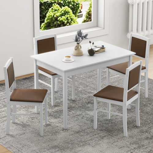 5-Piece Dining Set for 4 with Rubber Wood Legs for Small Dining Room, White