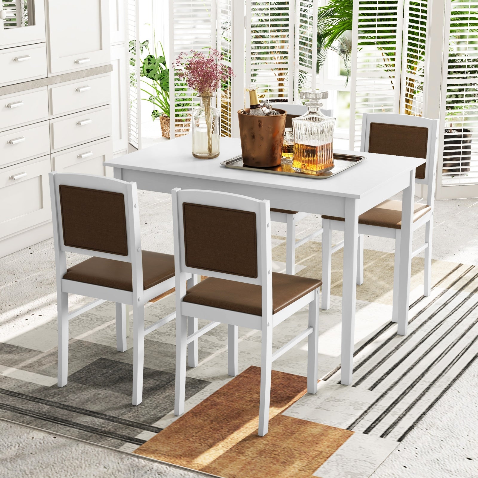 5-Piece Dining Set for 4 with Rubber Wood Legs for Small Dining Room, White Dining Room Sets at Gallery Canada