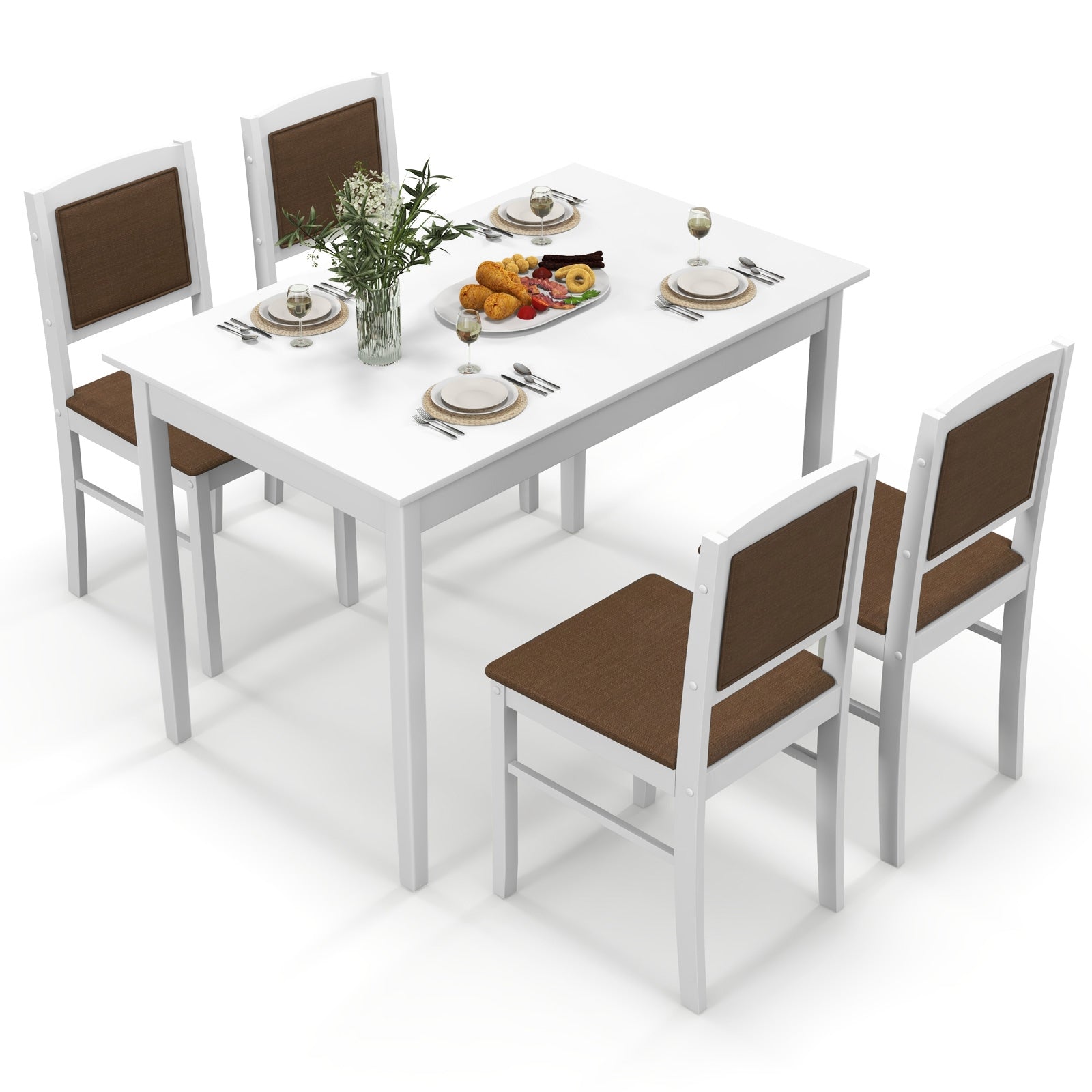 5-Piece Dining Set for 4 with Rubber Wood Legs for Small Dining Room, White Dining Room Sets at Gallery Canada