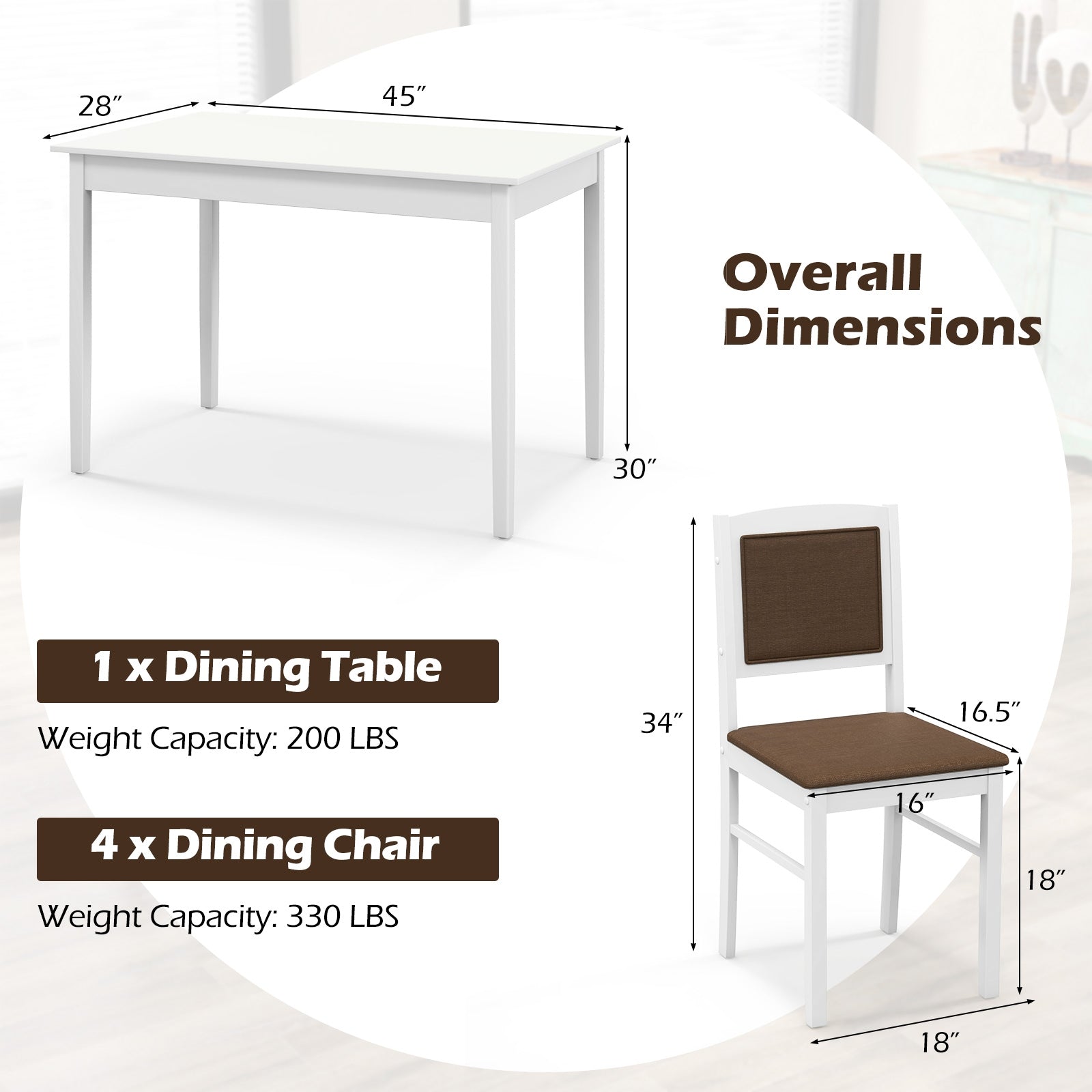 5-Piece Dining Set for 4 with Rubber Wood Legs for Small Dining Room, White Dining Room Sets at Gallery Canada