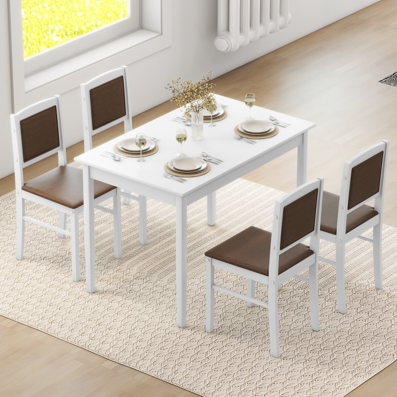 5-Piece Dining Set for 4 with Rubber Wood Legs for Small Dining Room, White Dining Room Sets at Gallery Canada